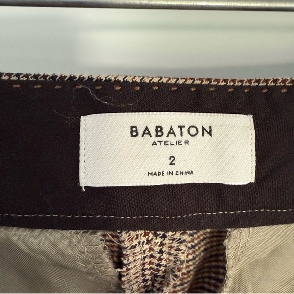 Aritzia Babaton Numero Mid-Rise Slim-Fit Trouser Pants Houndstooth Brown Black 2 - Picture 7 of 10